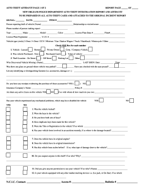 20 Printable Theft Affidavit For Vehicle Forms And Templates Fillable