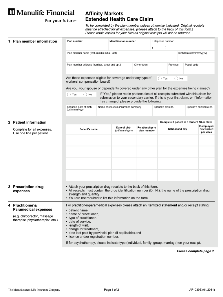 2011 Form Manulife AF1039E Fill Online Printable Fillable Blank