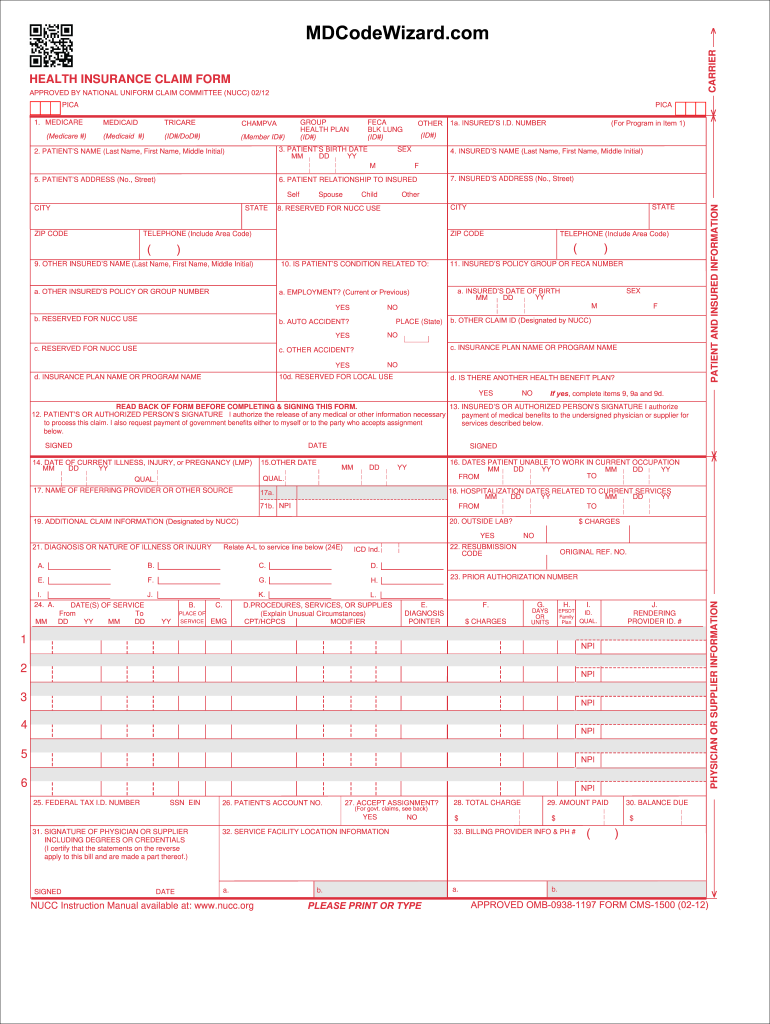 2012 2021 Form CMS 1500 Fill Online Printable Fillable Blank PdfFiller