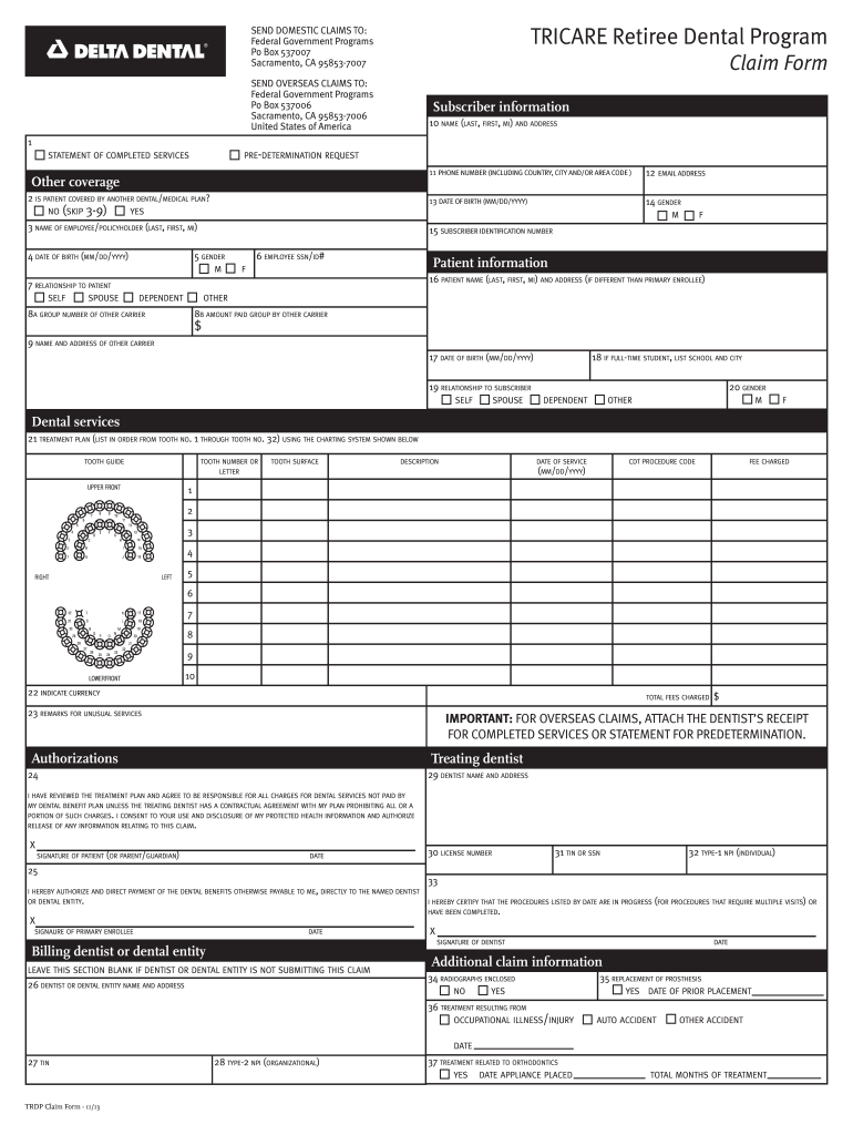 2013 CA Delta Dental Claim Form Fill Online Printable Fillable Blank