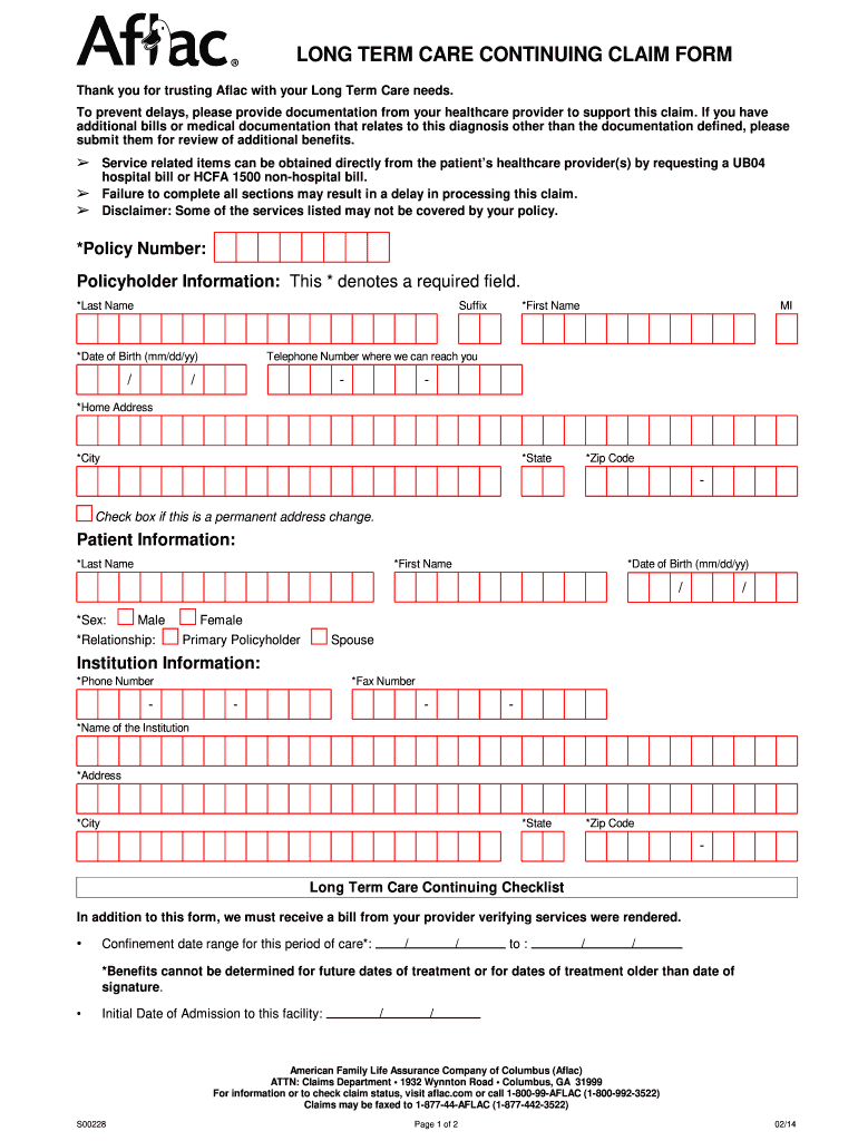 2014 2021 Form Aflac S00228 Fill Online Printable Fillable Blank 