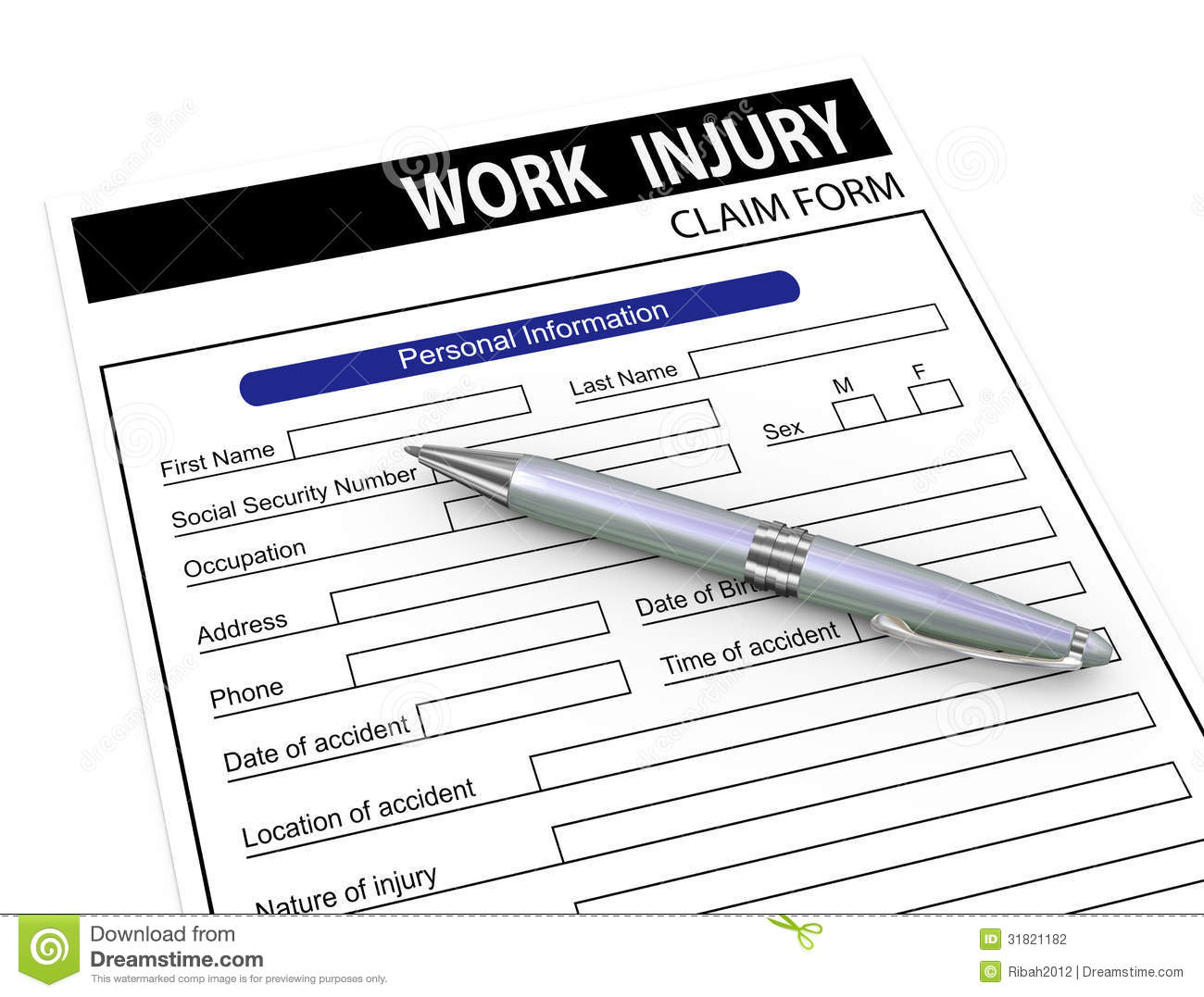 3d Pen And Work Injury Claim Form Stock Photography Image 31821182