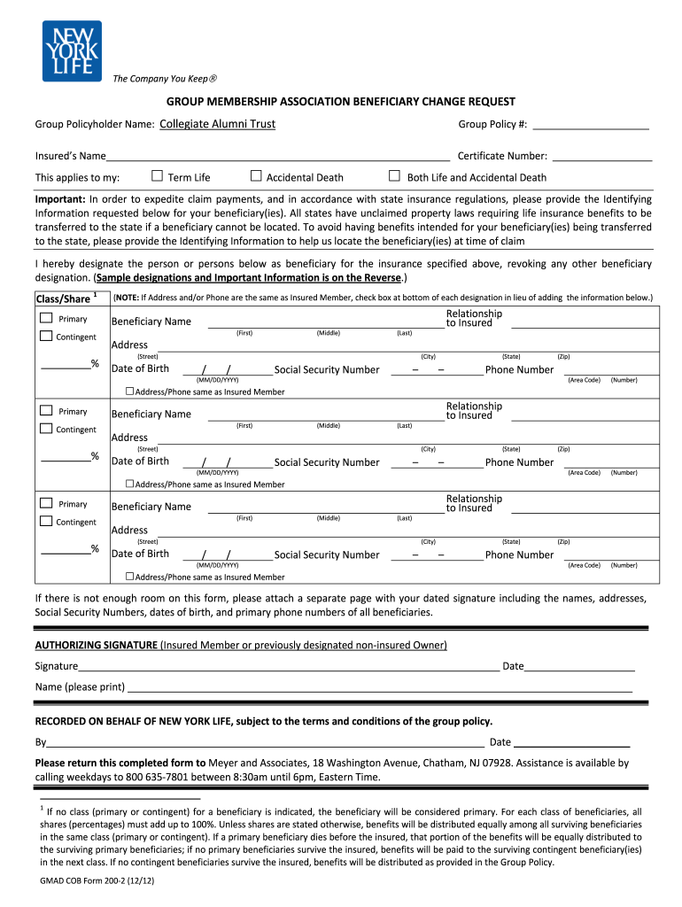 Aarp Life Insurance Beneficiary Change Form Fill Out And Sign