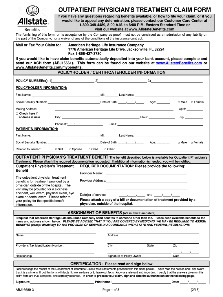 Allstate Outpatient Claim Form Fill Online Printable Fillable 