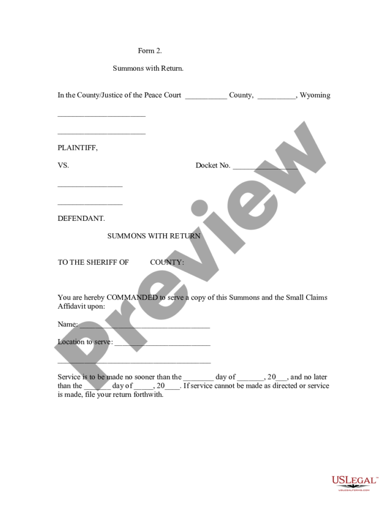 Appendix Of Forms For Wyoming Small Claims Court Small Claims Wyoming 