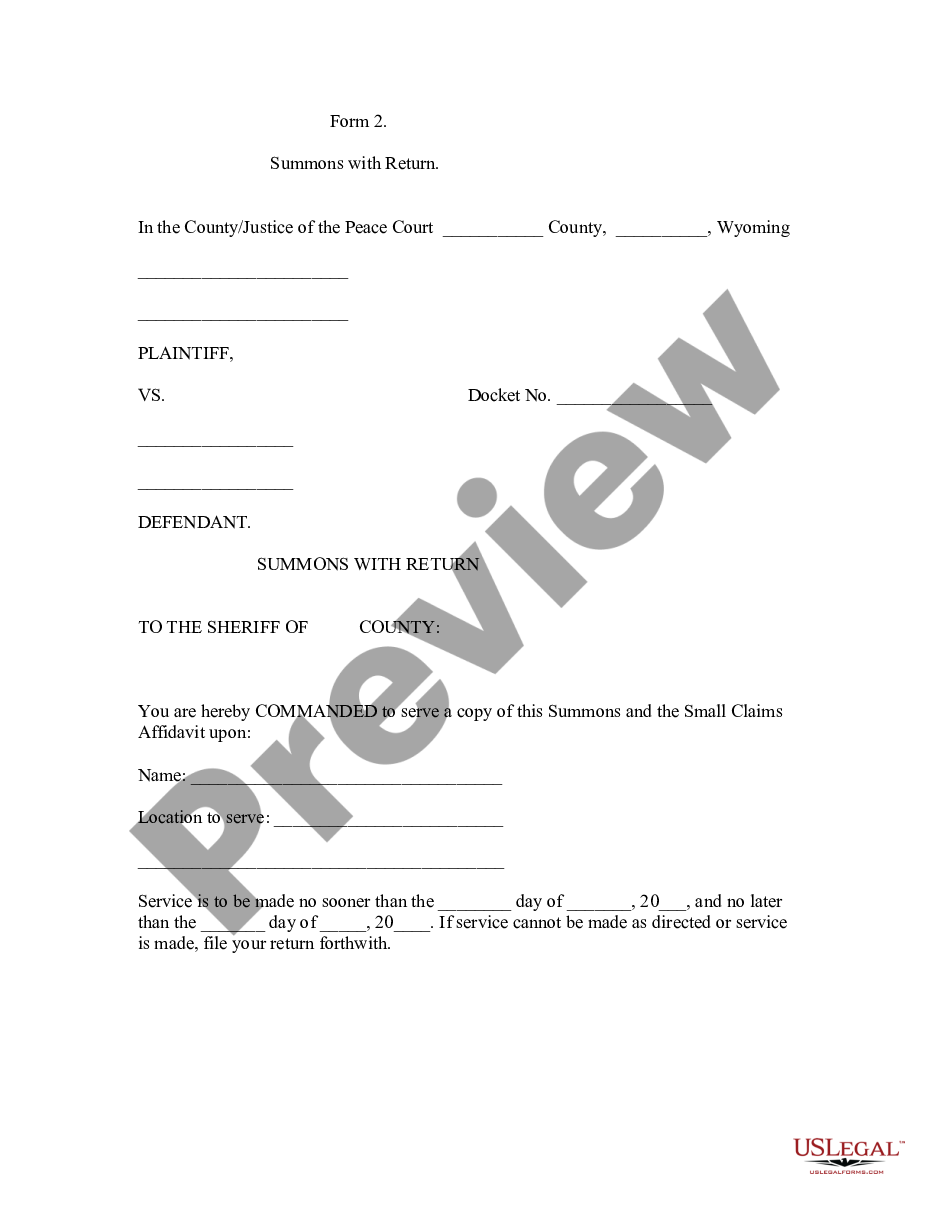 Appendix Of Forms For Wyoming Small Claims Court Small Claims Wyoming