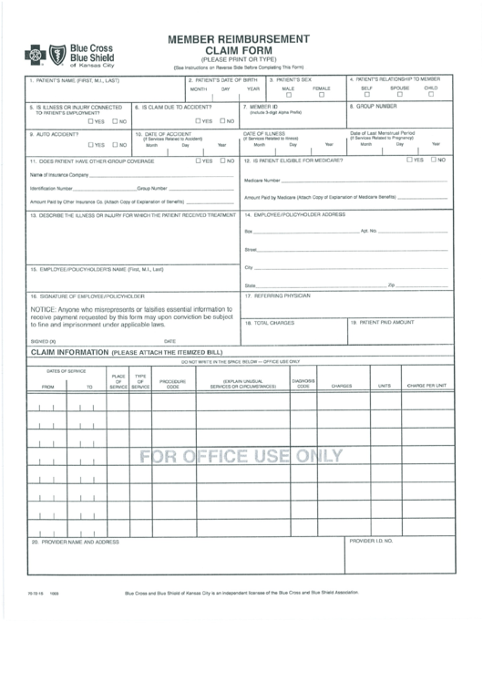 Bcbs Medical Claim Form Missouri Western State University Printable 