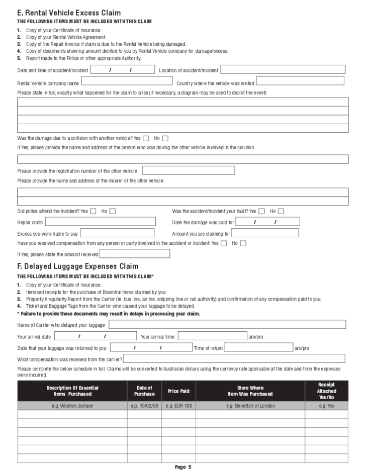 Blank Travel Insurance Claim Form Free Download