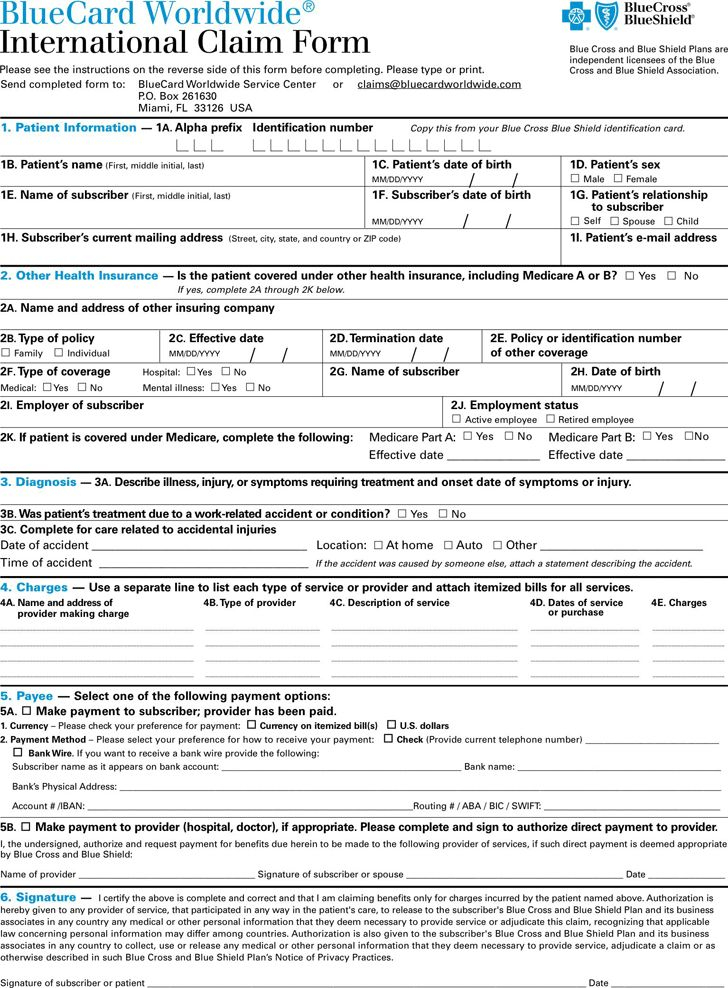 Blue Cross Blue Shield International Medical Claim Form Download The 