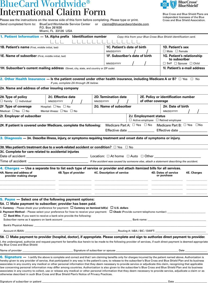 Blue Cross Blue Shield International Medical Claim Form Download The