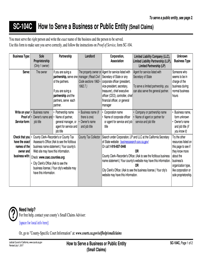 CA SC 104C 2017 Complete Legal Document Online US Legal Forms