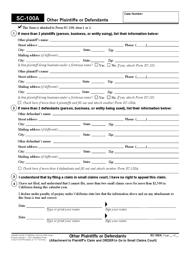 Sc 100 Form California Small Claims ClaimForms