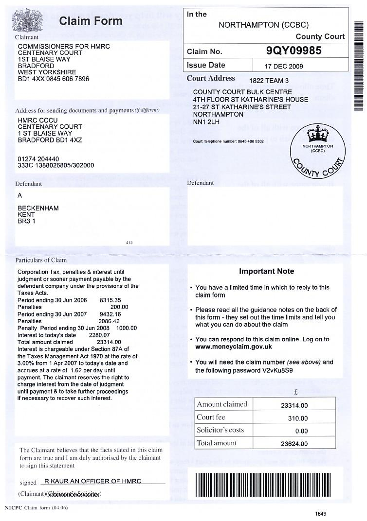 CCBC Form N1 Issue Pack Civil Procedure Rules County Court Procedure 