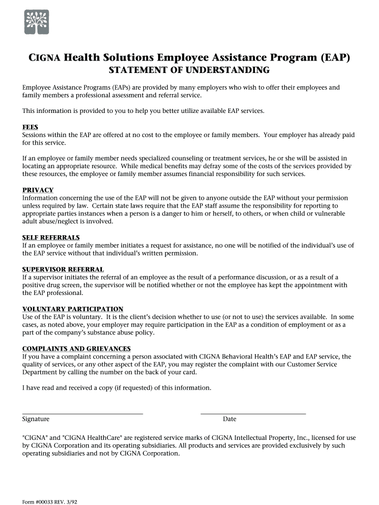 CIGNA Form 00033 1992 2021 Fill And Sign Printable Template Online