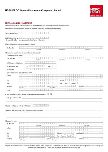 Claim Form Claim Form Of Hdfc Ergo