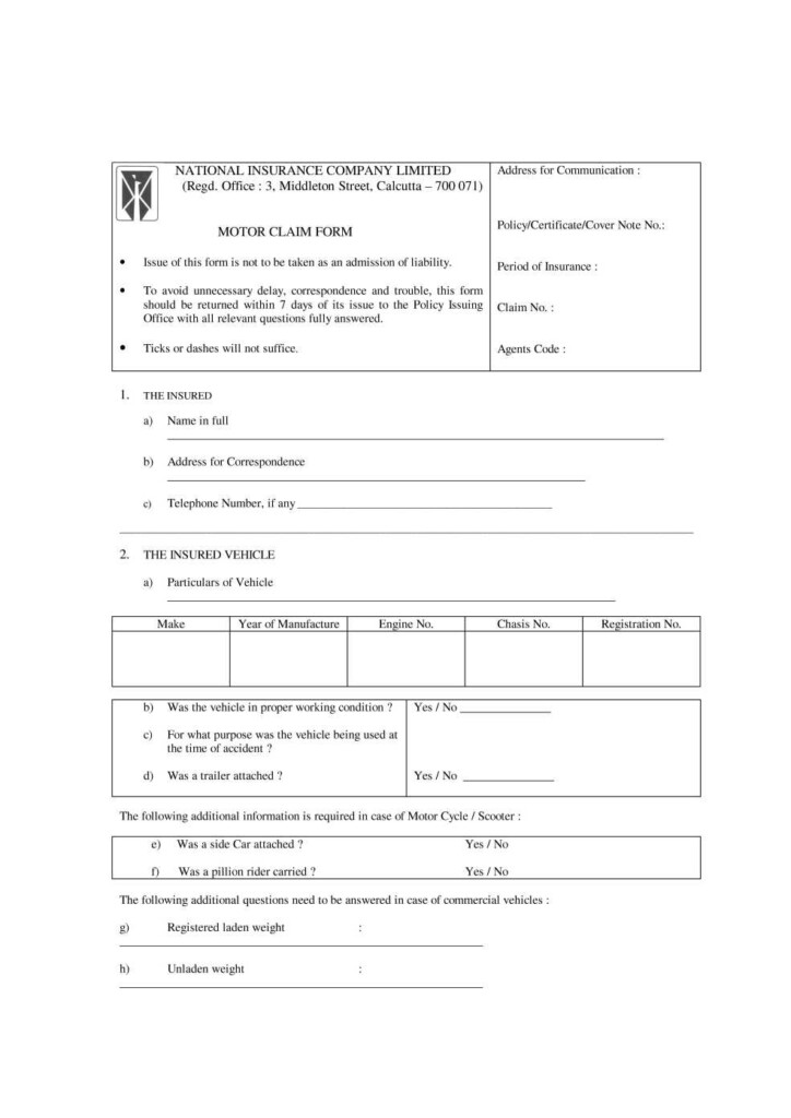 Claim Form National Insurance Company 2021 2022 EduVark