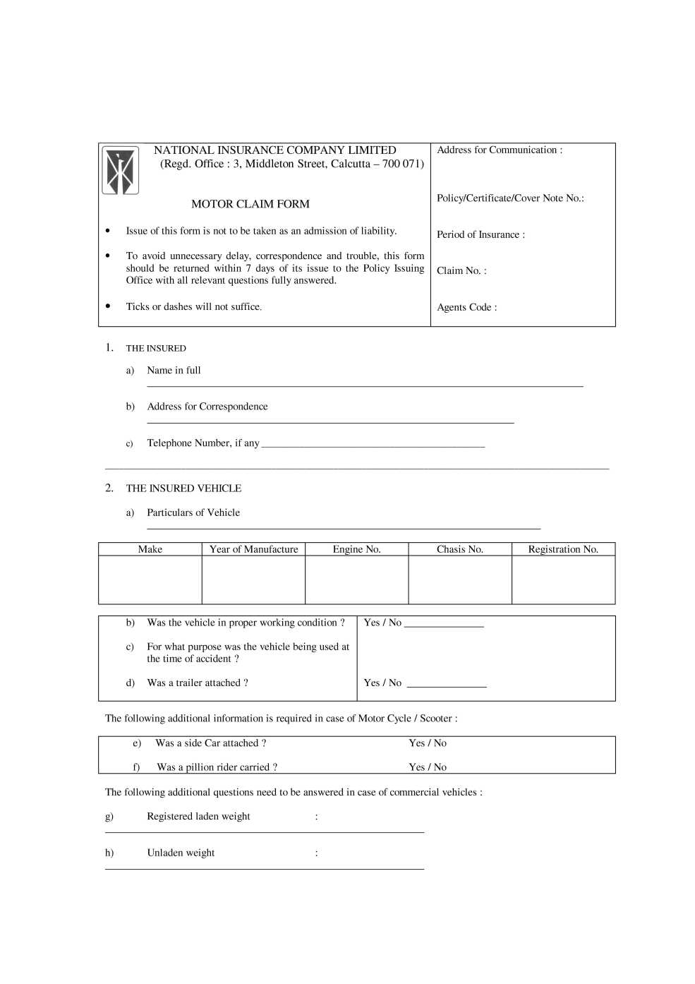 Claim Form National Insurance Company 2021 2022 EduVark