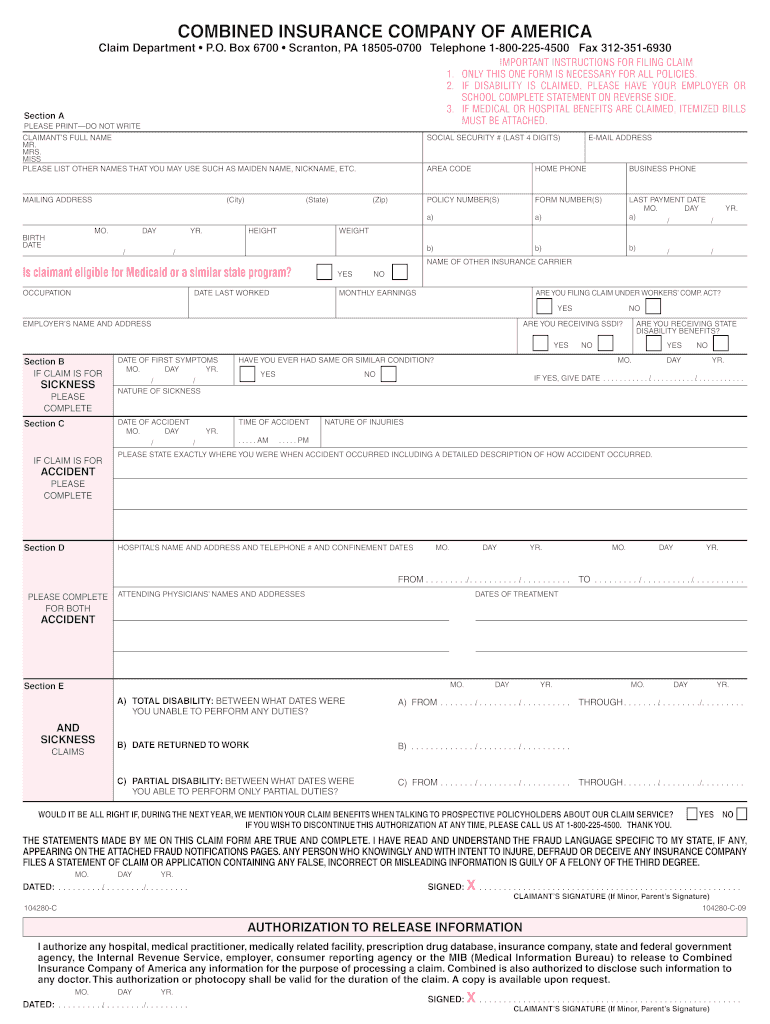 Combined Insurance Claims Made Easy 2018 2021 Fill And Sign Printable