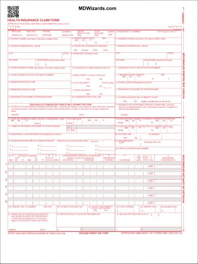 Download Fillable HCFA 1500 Claim Form PDF RTF Word 