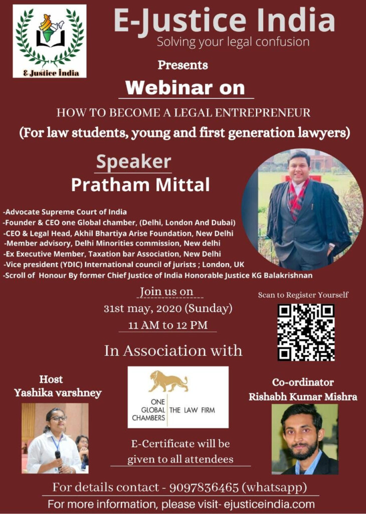 E justice India Is Organising Webinar On HOW TO BECOME A LEGAL 