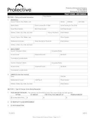 Editable Protective Life Insurance Phone Number Fillable Printable