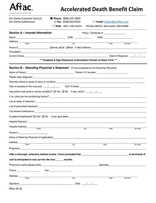 Fill Free Fillable Aflac Insurance PDF Forms