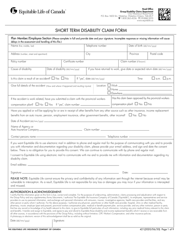 Fill Free Fillable Equitable Life Of Canada PDF Forms