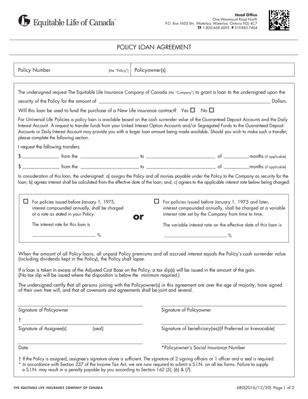 Fill Free Fillable Equitable Life Of Canada PDF Forms