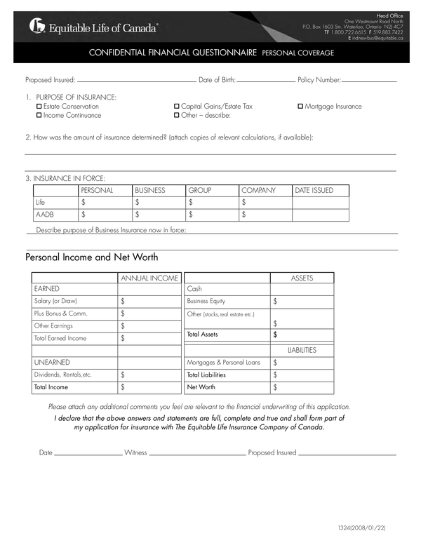 Fill Free Fillable Equitable Life Of Canada PDF Forms