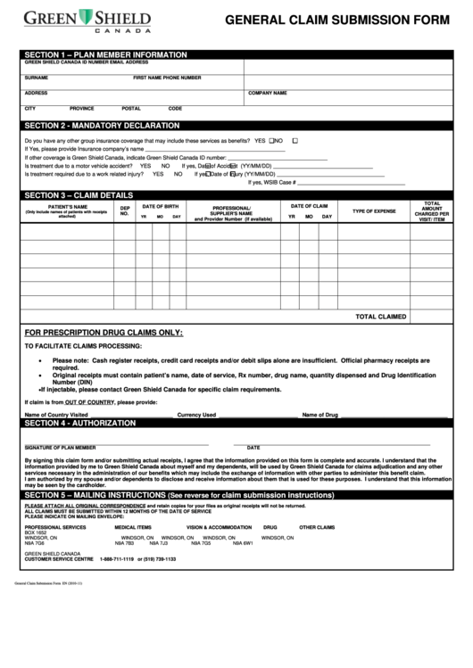 Fillable General Claim Submission Form En General Claim Submission 