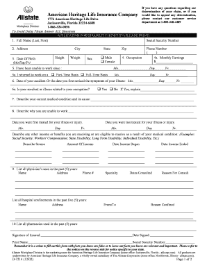Fillable Online Allstate Continuing Disability Form 