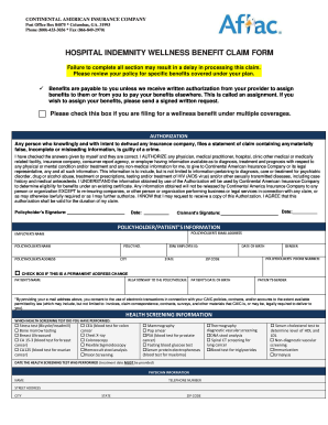 Fillable Online Hospital Indemnity Wellness Benefit Claim Form Aflac 