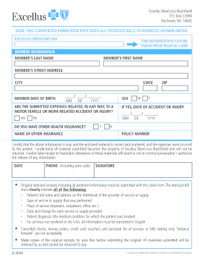 Fillable Online Medical Claim Form Excellus BlueCross BlueShield Fax