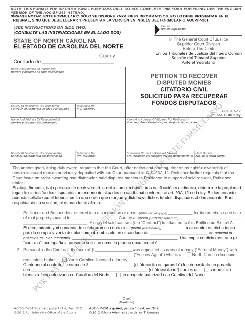 Form AOC SP 261 Download Printable PDF Or Fill Online Petition To 