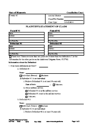 Form CCT102 Download Fillable PDF Or Fill Online Plaintiff 39 s Statement 