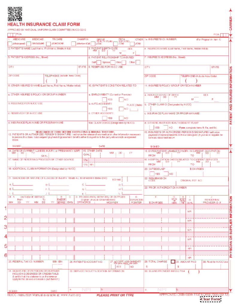 Form CMS 1500 Download Fillable PDF Or Fill Online Health Insurance 