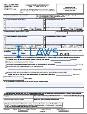 Form JD CV 40 Small Claims Writ And Notice Of Suit Connecticut Forms 