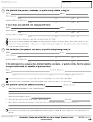 Form SC 100 Download Fillable PDF Or Fill Online Plaintiff 39 s Claim And