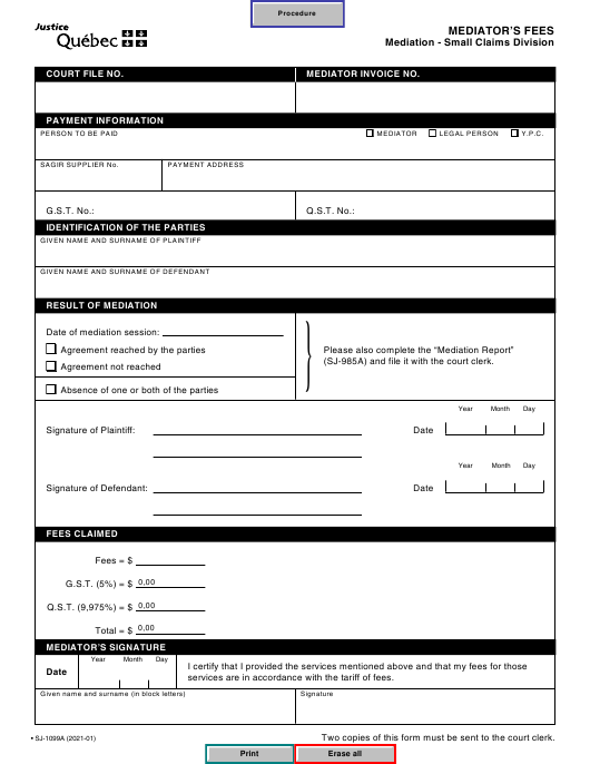 Form SJ 1099A Download Fillable PDF Or Fill Online Mediator 39 s Fees