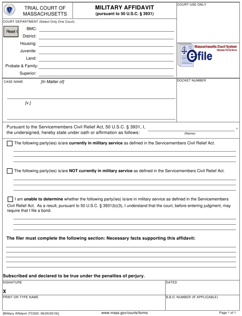 Form TC002 Download Fillable PDF Or Fill Online Military Affidavit 