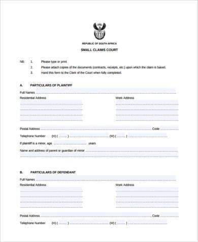 FREE 10 Sample Small Claim Forms In PDF MS Word