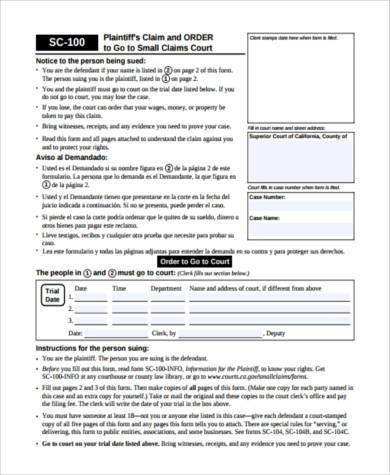 FREE 10 Sample Small Claim Forms In PDF MS Word