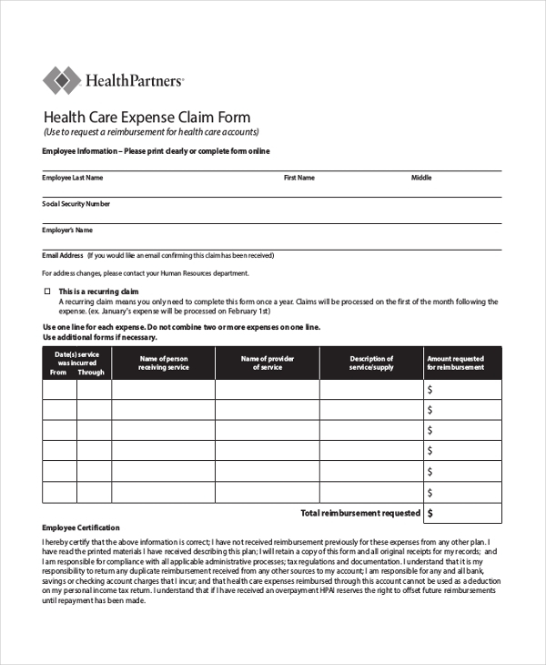 FREE 13 Sample Health Care Claim Forms In PDF Excel MS Word