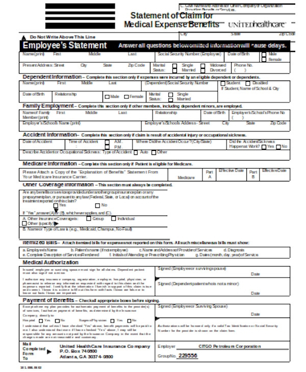 FREE 13 Sample Health Care Claim Forms In PDF Excel MS Word