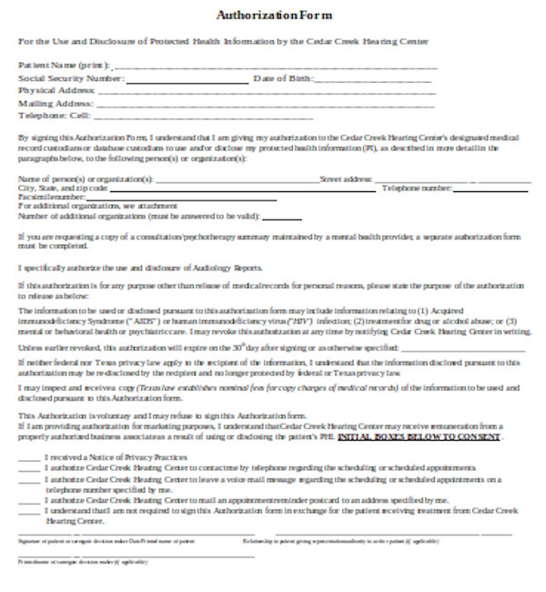 FREE 16 Sample Medical Authorization Forms In PDF Word Excel