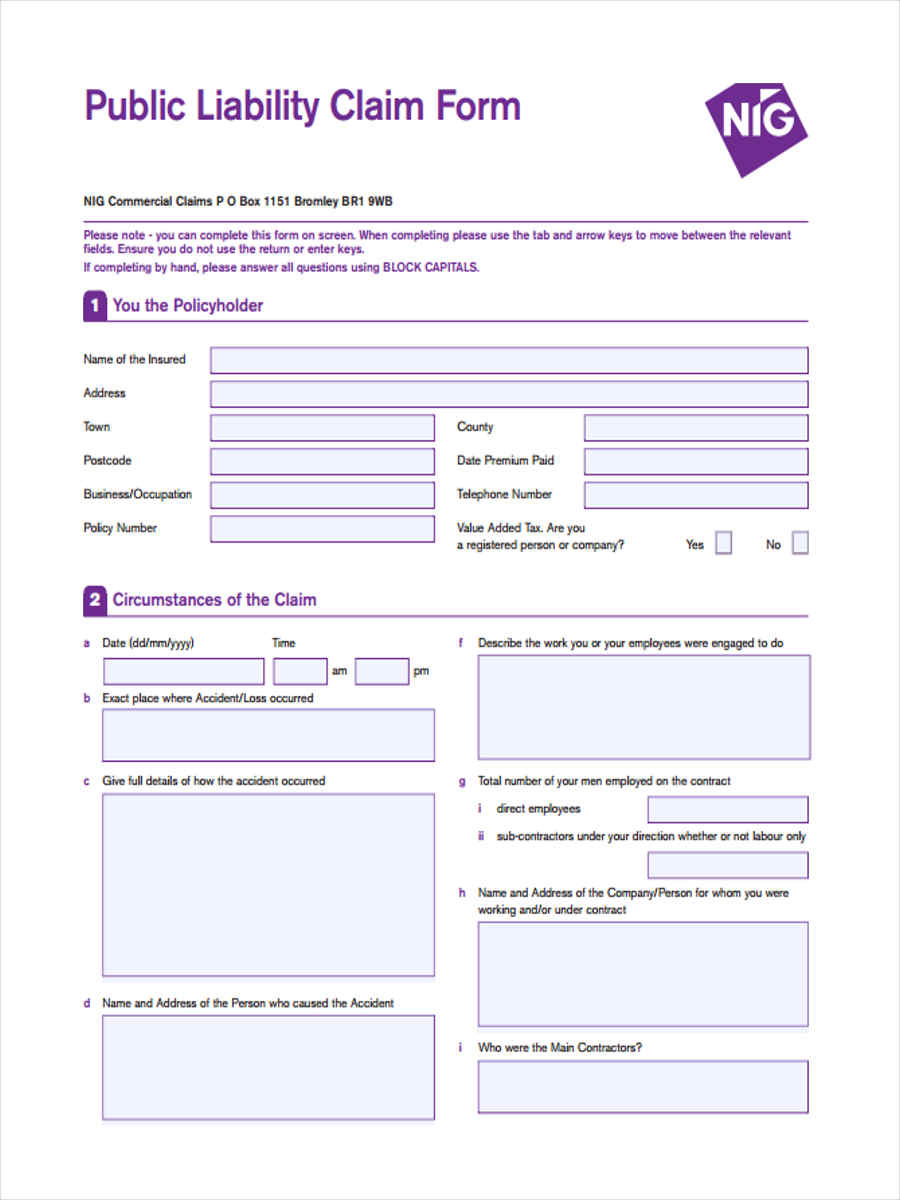 FREE 5 Liability Claim Forms In MS Word PDF