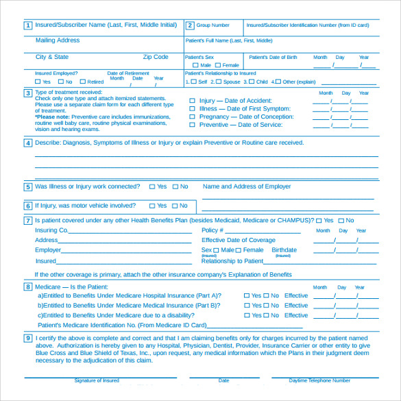 FREE 6 Sample Medical Claim Forms In PDF