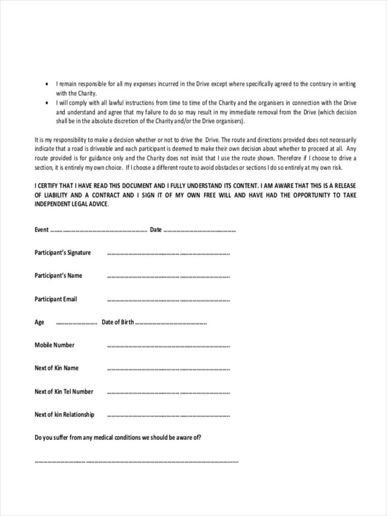 FREE 7 Accident Waiver Forms In MS Word PDF