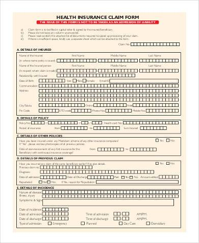 FREE 8 Sample Health Insurance Claim Forms In PDF MS Word