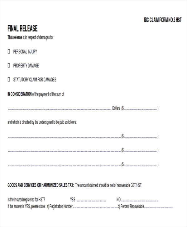 FREE 9 Sample Insurance Release Forms In MS Word PDF